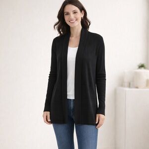 Croft & Barrow Cardigan Sweater Women’s M Black Long Open Knight Ribbed Stretchy